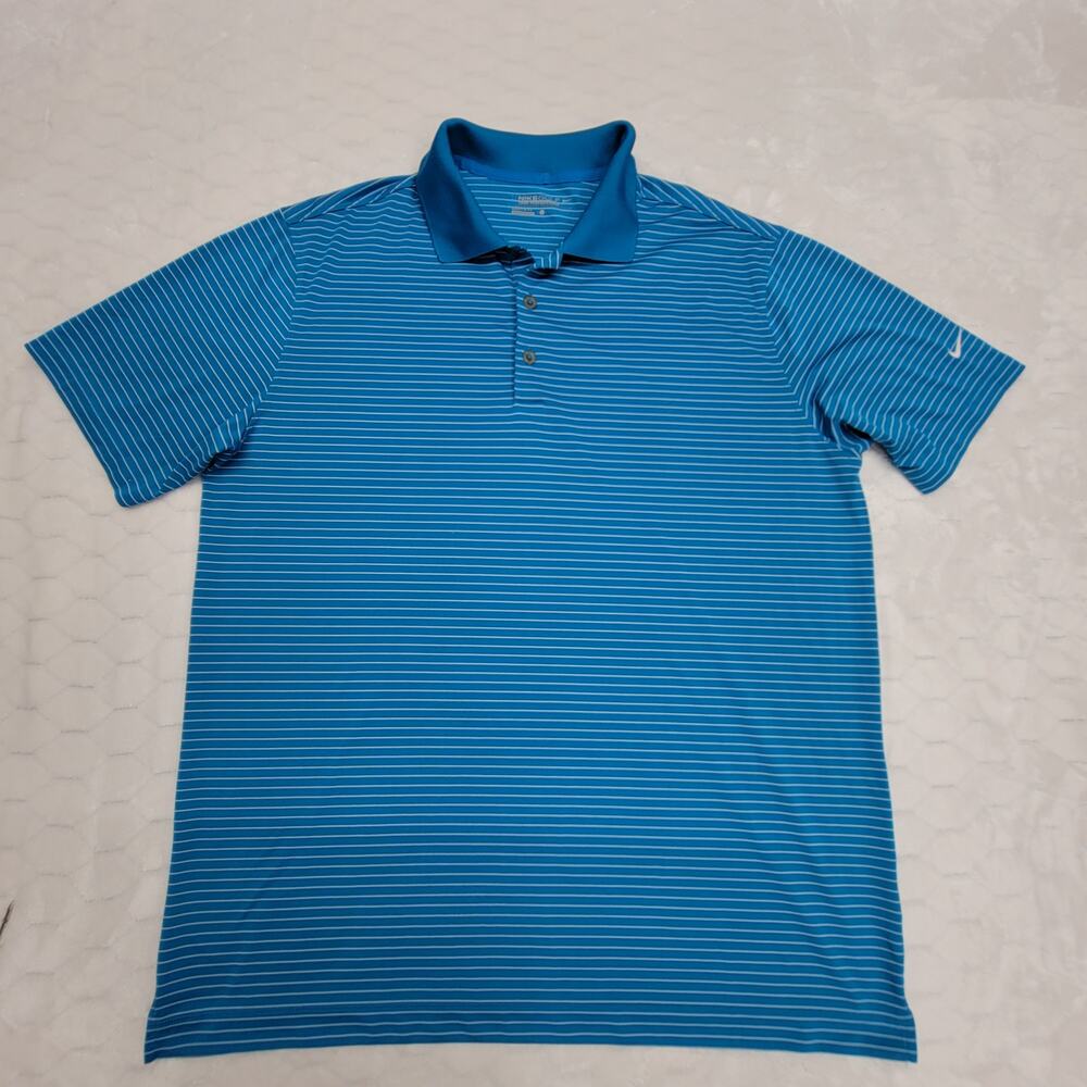 Nike Golf Tour Performance Dri-Fit Polo Mens Large Blue Striped Shirt Swoosh